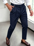 Wiaofellas  -  Summer‑All Season Mens Striped Suit Trousers, Adjustable Waist Pockets Design, Tailored Fit Business Casual Work Pants