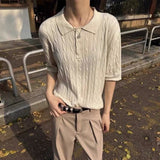 WIAOFELLAS  -  Summer New Men's Knitted Short-Sleeved Polo Shirt American Retro Fashion Trend Casual Simple Loose Breathable Niche Men's Tops