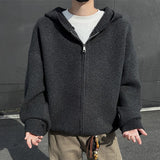 Wiaofellas  -  New Men's Y2K Vintage Streetwear Hoodie Cardigan Sweater Korean Fashion Loose Knitted Coat Winter Casual Zipper Jumpers