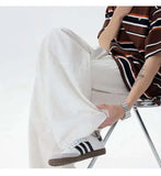 WIAOFELLAS  -  New Summer Men's Casual Pants Solid Color Drawstring Straight Trousers Elastic Waist Wide Leg Baggy Male Bottom