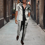 WIAOFELLAS  -  Short Sleeve Shirt Button Tops+Trousers Men 2Pcs Set Suit 3D Chic Harajuku Vintage Printing Summer Hawaii Beach Cardigan Outfits