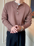 WIAOFELLAS  -  Fall Winter Daily Casual Mens Sweaters Trendy Solid Color Buttoned O Neck Knitted Henley Shirts Men Fashion Long Sleeve Jumpers