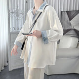 Wiaofellas SuperAen Contrast Stitching Fashion Embroidered Long-sleeved Shirt Women Autumn New High-end Loose Top Shirt