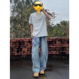 Wiaofellas  -  American Retro Baggy Jeans for Men Women Wide Leg Denim Trousers With Removable Plaid Scarf Streetwear Loose Fit Pants