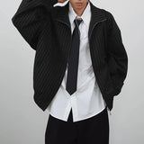 WIAOFELLAS  -  Men Jackets Striped Lapel Long Sleeve Zipper Loose Casual Male Coats Streetwear Fashion Leisure Thin Jackets Men S-5XL