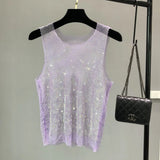 Wiaofellas  -  Mens Vest Hot Diamond Mesh Nightclub Sexy Tank Top Streetwear Fashion Youth Stage Performance Sleeveless Top Men'S Wear New