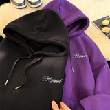 Wiaofellas  -  Men's High Street Letter Print Hoodies New Casual Oversized Aesthetic Hooded Sweatshirts Man Y2K Vintage Long Sleeve Hoodie