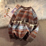 WIAOFELLAS  -  Ugly Christmas Sweater Deer Knitted Oversized Pullovers Soft Warm Quality Harajuku Festival O-Neck Vintage Casual Mens Clothing