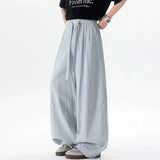WIAOFELLAS  -  New Summer Men's Casual Pants Solid Color Drawstring Straight Trousers Elastic Waist Wide Leg Baggy Male Bottom