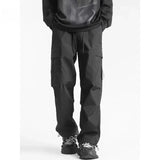 WIAOFELLAS  -  Korean Fashion Wide Leg Spring Autumn Men's Clothing Solid Color Elastic High Waisted Zipper Pockets Trousers Cargo Pants