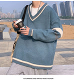 WIAOFELLAS  -  Autumn Winter New Men's Korean Loose Knitted V-neck Casual Sweater Outdoor Fashion Trend Comfortable Breathable Hoodie