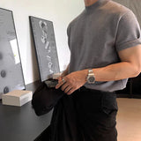 Wiaofellas  -  Men Luxury Mock Neck Short Sleeve T-shirts Summer Casual Solid Color Slim Fit Knitwear Korean Fashion Half Turtleneck Tops