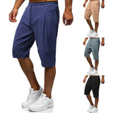 WIAOFELLAS  -  Men's Loose Tied Cotton and Linen Shorts for Foreign Trade Men's Clothing. Solid Color Thin Breathable Casual Capris