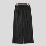 Wiaofellas  -  Men Striped Pants Button Joggers Loose Pleated Wide Leg Trousers Streetwear Fashion Casual Pants For Man Pantalones