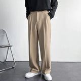 Wiaofellas  -  Men's White Straight Pants Fashion Korean Loose Suit Trousers Casual Draped Baggy White Wide Pant Male Streetwear