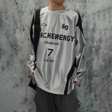 WIAOFELLAS  -  American Hip-Hop Motorcycle Silver Deconstructed Splicing Long-Sleeved T-Shirt Mens Trendy High Street Loose Sports Inner Jersey