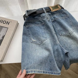 WIAOFELLAS  -  2025 New Men's Summer Solid Color Thin Shorts Male High Street Loose Denim Shorts Men Ripped Holes Straight Short Pants P895