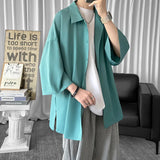 Wiaofellas  -  Solid Color Oversized Men's Shirts Harajuku Men Casual Half Sleeve Shirt Tops Cool Summer Streetwear Man Blouse 6 Colors