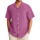 WIAOFELLAS  -  British Men'S Shirt New Summer Solid Color Casual Lapel Simple Breathable Top Comfortable Open-Collar Men'S Loose Beach Shirt