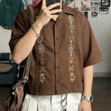 Wiaofellas  -  Men's Shirt Printing Lapel Short Sleeve Loose Streetwear Men Clothes Summer Ethnic Style Casual Tops For Man Shirts