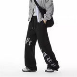 Wiaofellas  -  Autumn Men's Goth Letter Printed Baggy Straight Leg Trousers Hip Hop Fashion Cotton Sports Pants Y2K Vintage Pantalones Hombre