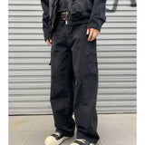 WIAOFELLAS  -  New Autumn and Winter Fashion Korean Version Patchwork Retro Workwear Wide Leg Loose and Versatile Handsome Youth Casual Pants