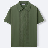 WIAOFELLAS  -  Summer New Men's Solid Color Short-Sleeved Cardigan Knitted Polo Shirt Retro Casual Fashion Trend Simple Slim Business Mens Tops