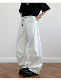 Wiaofellas  -  Men's Loose Fit Casual Pants 2026 M-5XL Plain Color Wide Leg Comfortable Blend Urban Streetwear Daily Wear Black White