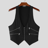 WIAOFELLAS  -  Men Tank Tops Solid Color Deep V Neck Sleeveless Zipper Male Vests Summer Streetwear Sexy Fashion Crop Tops Men