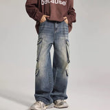 Wiaofellas  -  Autumn Men's Casual Multi-pocket Wide Leg Denim Pants High Street Fashion Y2K Baggy Jeans Punk Hip Hop Distressed Cargo Jean