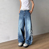 WIAOFELLAS  -  Vintage Summer Men's Irregular Striped Print High Street Denim Pants Fashion Casual Loose Wide Leg Jeans Male