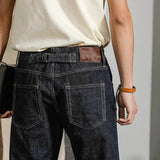 WIAOFELLAS  -  American Vintage Heavy weight Denim pants Men Spring Autumn Dark Straight Jeans Amekaji Trousers Back Paris Buckle Cargo Pants