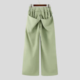 Wiaofellas  -  Men Pants Solid Color Pleated Joggers Lace Up Casual Wide Leg Trousers Men Streetwear Loose Fashion Casual Long Pants