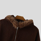 WIAOFELLAS  -  Men Hoodies Plush Patchwork Hooded Long Sleeve Zipper Male Sweatshirts Streetwear Loose Fashion Casual Men Jackets S-3XL