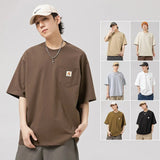 Wiaofellas 100% Cotton Men's Riveted Cargo T-shirt Poacket Men's and Women's Summer Short Sleeve T Shirts Tide Brand Cotton Base Style