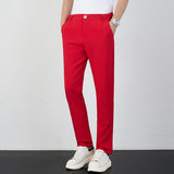 Wiaofellas  -  Men's Casual Straight Leg Pants White Suit Trendy Busin Sle Autumn New Arrival Slim Fit Comfortable Polyester Fiber