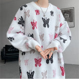 WIAOFELLAS  -  Autumn Winter Butterfly Jacquard Pattern Sweater New Popular Casual Round Neck Contrast Color Knitted Men's Knitwear Pullover