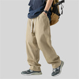 WIAOFELLAS  -  Men Beige Casual Pants Harajuku Baggy Cotton Trousers Straight Pant Men Oversized Pocket Design 2025 New Autumn Pants