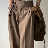 Wiaofellas  -  Summer Casual Pants Korean Version High-end Versatile Unisex Strappy Trousers Retro Trendy Straight-leg Drapey Wide-leg Trousers