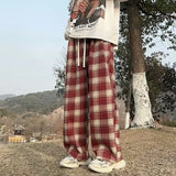 Wiaofellas  -  Vintage American Style Tweed Plaid Men's Pants Loose Straight Wide Leg Casual Trousers Trendy Brand Punk Rock Streetwear