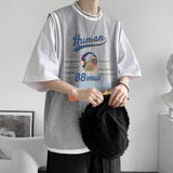 Wiaofellas American Hip Hop Tide Brand T-Shirt Men's Summer High Street Short Sleeve Over Size Fake Two Piece Half Sleeve White Black M-3XL