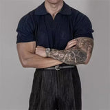 WIAOFELLAS  -  Summer Men's Knitted Polo Shirt Solid Hollow Splicing Tees Shirts Casual Solid Short Sleeve T-Shirt Breathable Light Luxury Tops