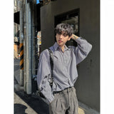 WIAOFELLAS  -  Oversized Men's Autumn Loose Japanese Style Black Striped Casual Shirt, Long Sleeve Shirt Korean Style Fashion Lapel Top Unisex