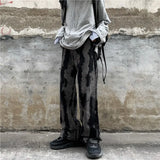 Wiaofellas  -  High Street Distressed Jeans Washed Tie-Dye Jeans Black Jeans Men's Loose Straight Retro Long Pants Men Jeans