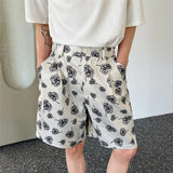 Wiaofellas  -  Minimalist Men's Casual Wide Legs Shorts Loose Korean Style Print Design Loose Male New Trend Summer Fashion Shorts