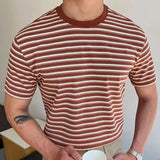 Wiaofellas  -  guys clothing style Men's Luxury Knitted T-Shirt Casual Korean Streetwear O Neck Short Sleeve Striped Leisure Tees for Men Summer Clothing Knitwear