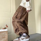 Wiaofellas  -  Vintage Corduroy Work Pants Men's Trend Casual Oversize Large Pockets Trousers Japan Cityboy Straight Wide Leg Pants