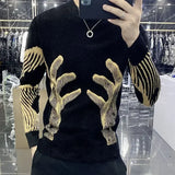 Wiaofellas  -  Male Clothes Hoodieless Graphic Luxury Sweatshirt for Men Knit Sweater Top New Rock Slim Fit Pullover Streetwear High Quality In