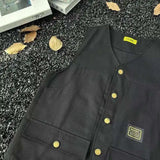 WIAOFELLAS  -  V-neck Men's Tank Tops Single Breasted Solid Color Sleeveless Casual Menswear Loose Pocket Malek Vests Summer