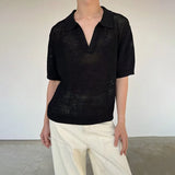 WIAOFELLAS  -  Summer New Men's Solid Color Hollow Short Sleeve T-shirt American Retro Fashion Trend Loose Simple Breathable Men's Tops